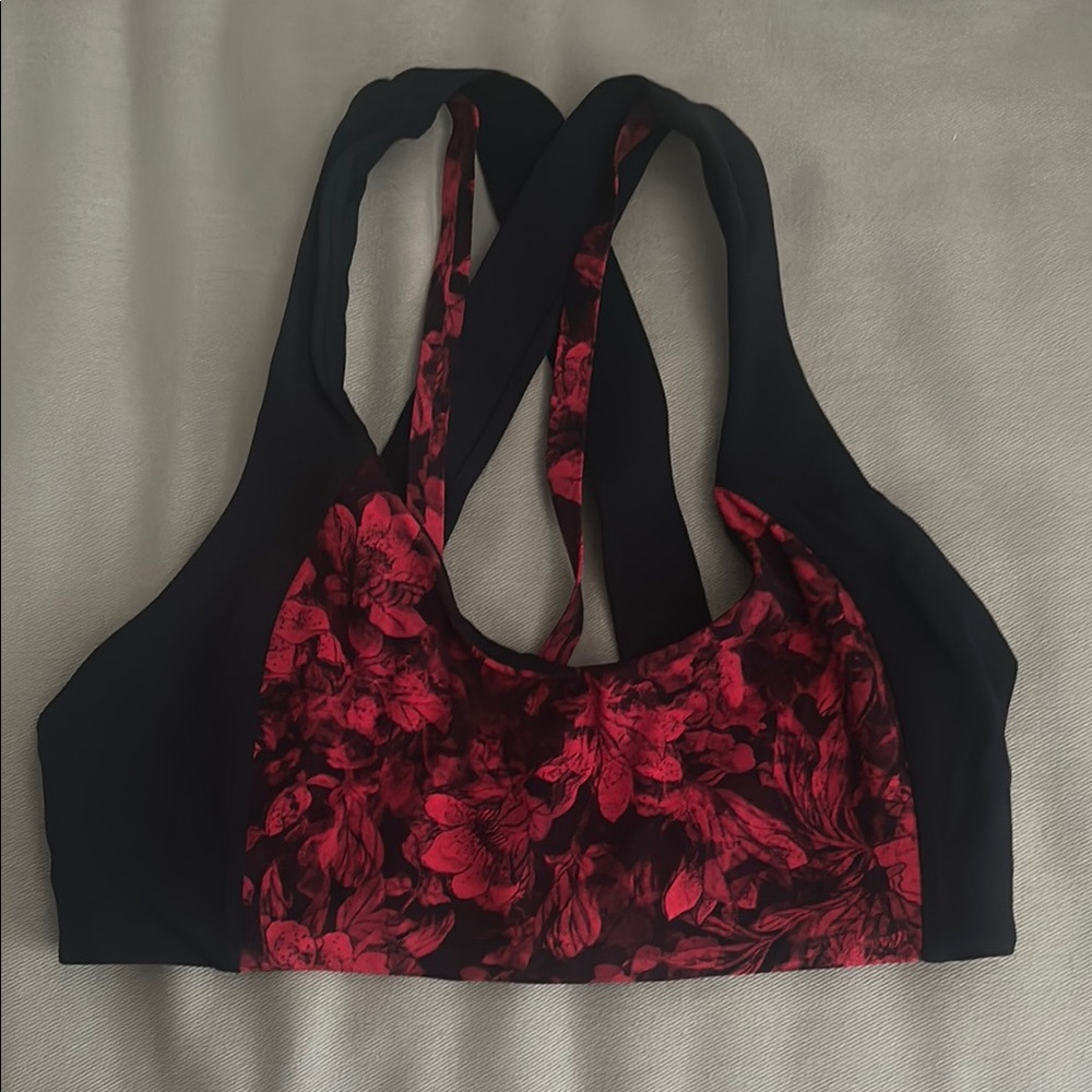 Lululemon Floral Red and Black Sweat Times Sports Bra sz 6